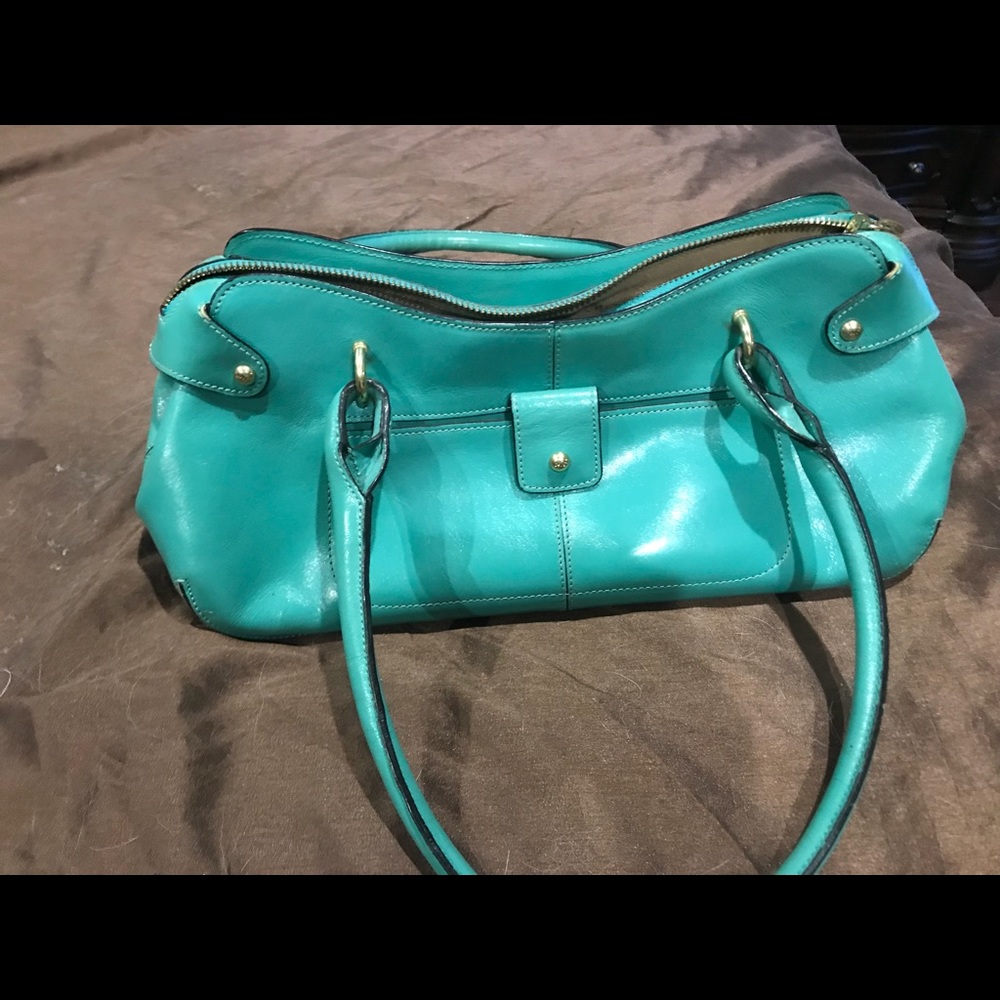 Green leather handbag